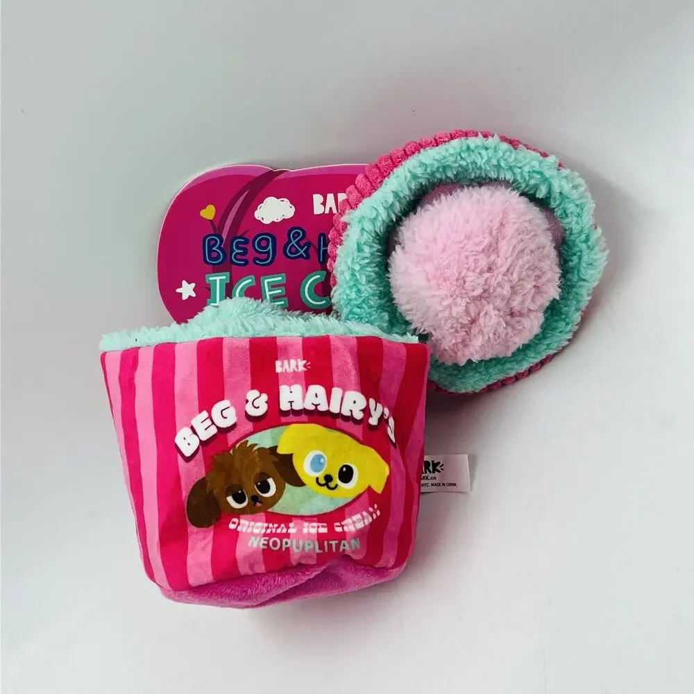 Bark Box S Beg & Hairy's Ice Cream Plush Dog Toy Crinkle Squeakers Treat Trap